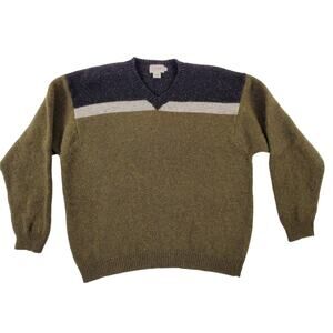 J.Crew Vintage Y2K 100% Shetland Wool V-Neck Striped Sweater Men’s XL